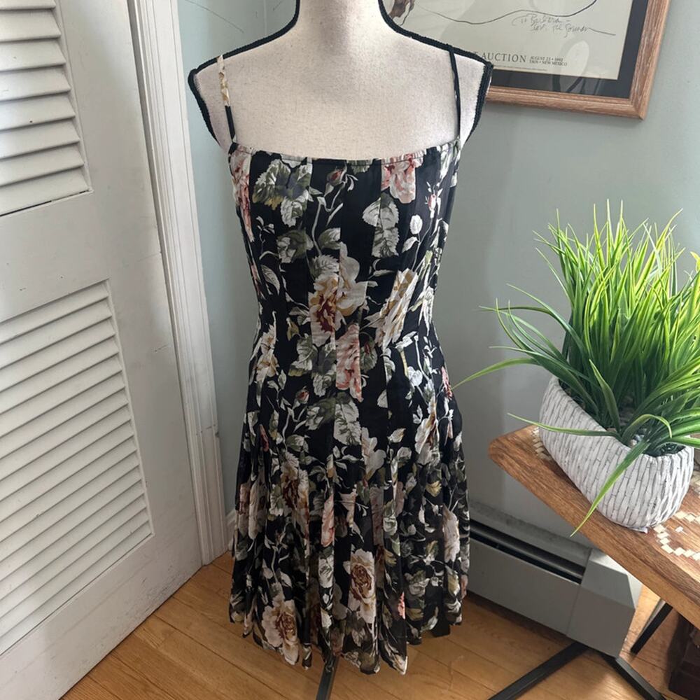 Manyus Dress Womens Small Black Floral Silk Dainty Ethereal Dark Romance